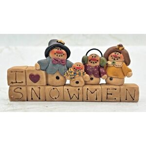 Blossom Bucket I Love Snowmen Block Figurine Suzi‎ Skoglund Resin Vintage